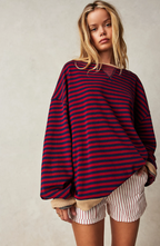 Women's Balloon-Sleeve Striped Sweatshirt