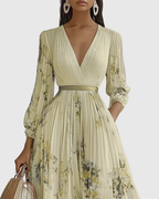 Women's Pleated Ribbon-Tie Maxi Dress