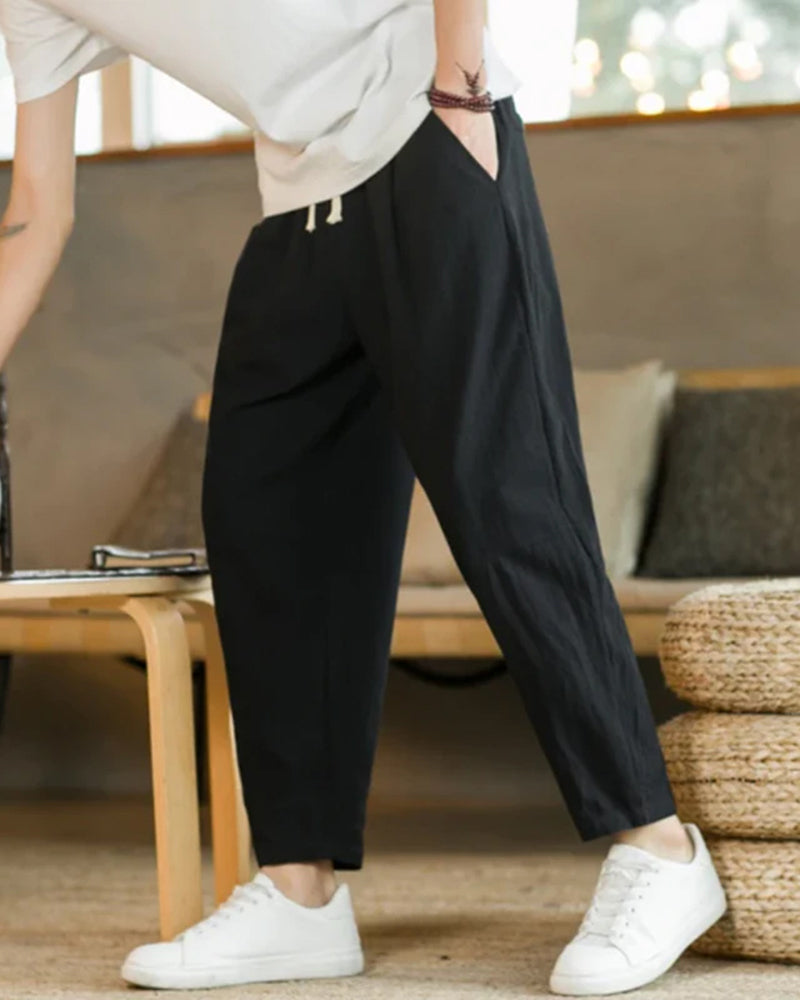 Men's Tapered Drawstring Cotton Trousers