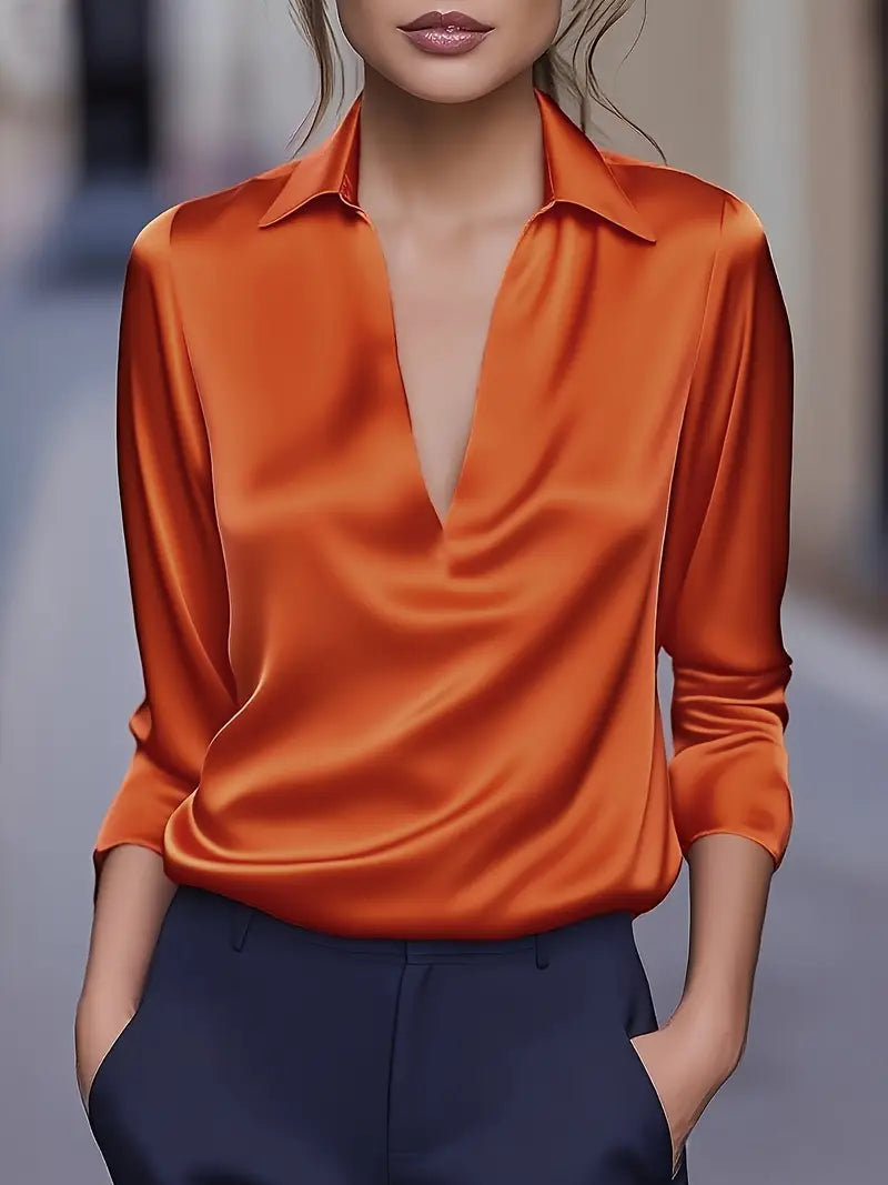 Women's Draped Collar Satin Top