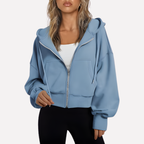 Women's Cropped Drawstring Zip Hoodie