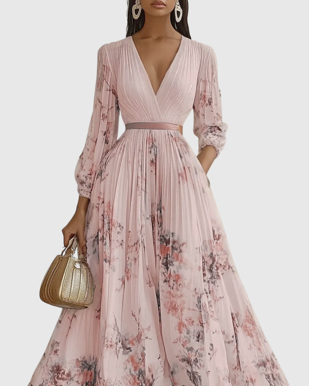 Women's Pleated Ribbon-Tie Maxi Dress