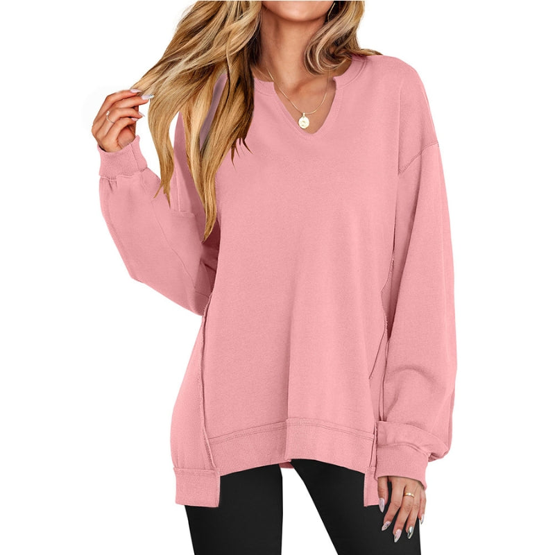 Women's Oversized V-Neck Tunic Sweatshirt