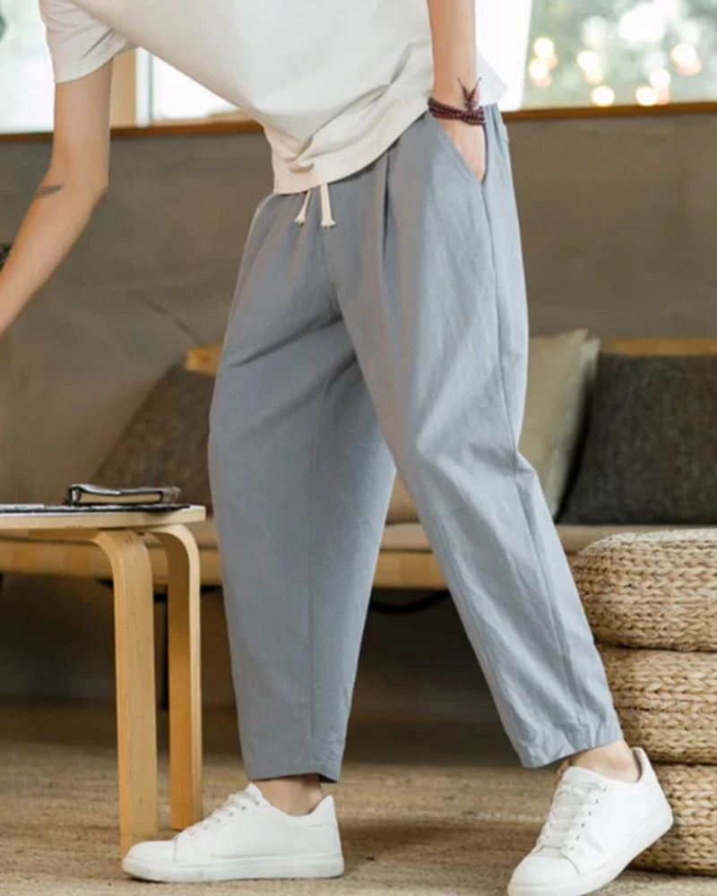 Men's Tapered Drawstring Cotton Trousers