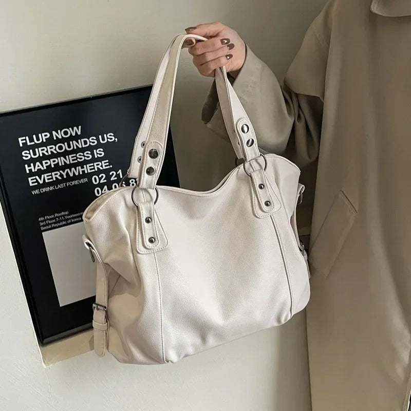 Women's Studded Leather Shoulder Tote
