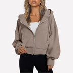 Women's Cropped Drawstring Zip Hoodie