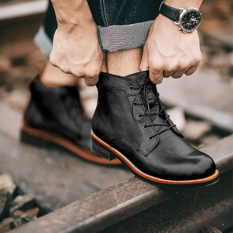 Men's Leather Look Lace Up Boots