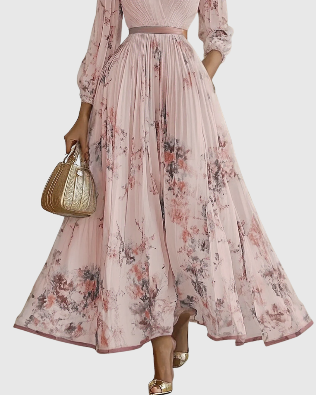 Women's Pleated Ribbon-Tie Maxi Dress