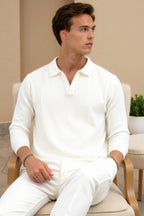 Men's Ribbed Knit Long Sleeve Polo
