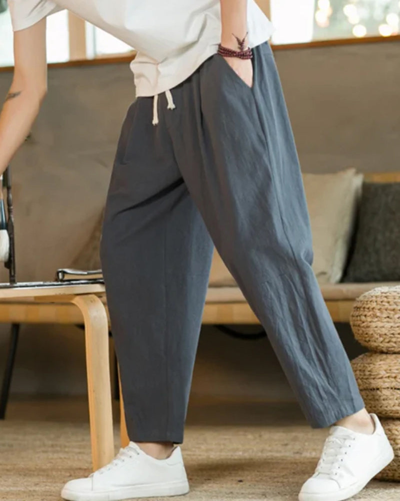 Men's Tapered Drawstring Cotton Trousers