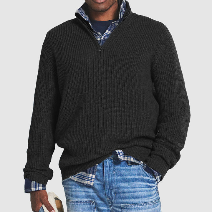 Men's Quarter Zip Ribbed Jumper