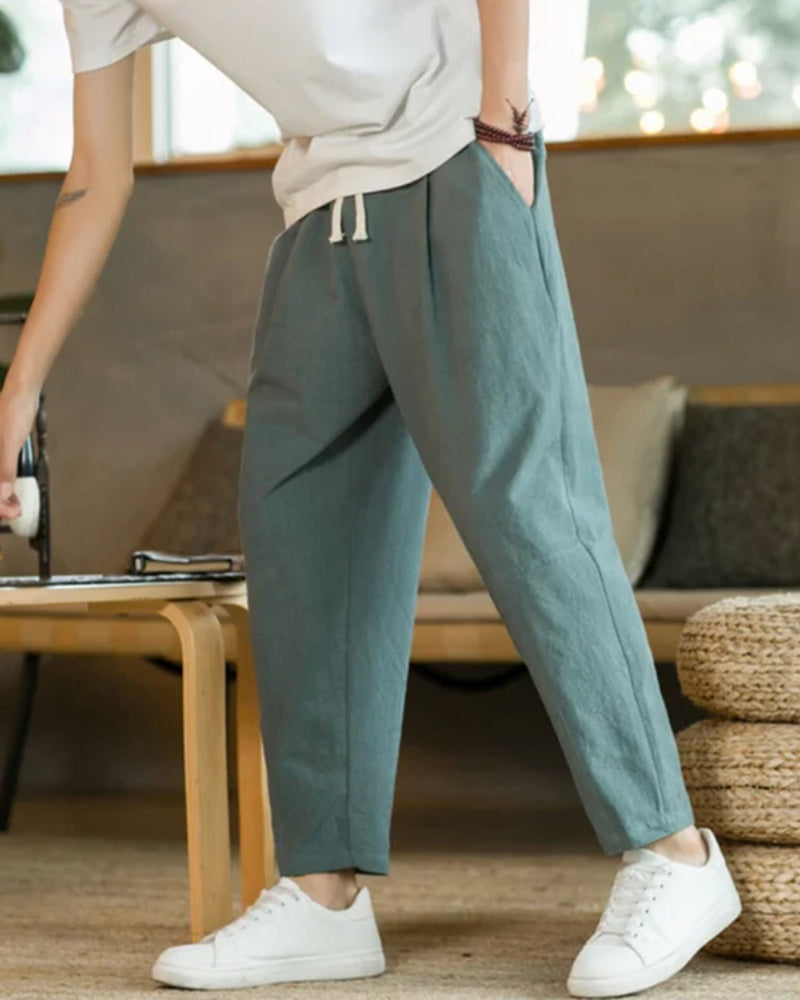 Men's Tapered Drawstring Cotton Trousers