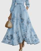 Women's Pleated Ribbon-Tie Maxi Dress