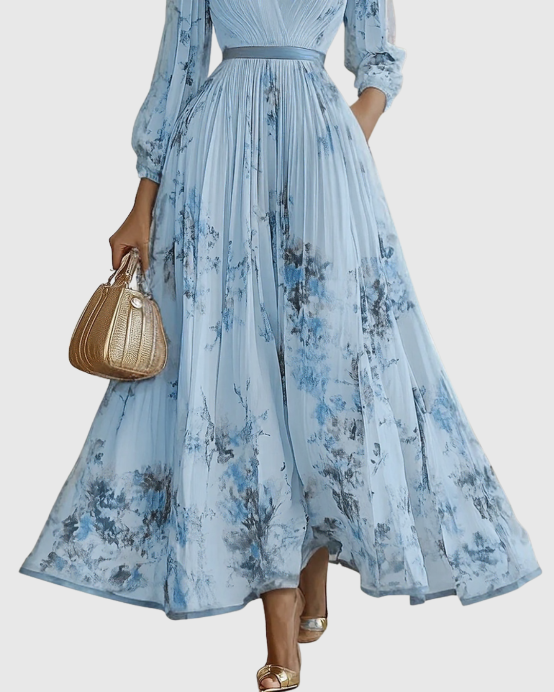 Women's Pleated Ribbon-Tie Maxi Dress