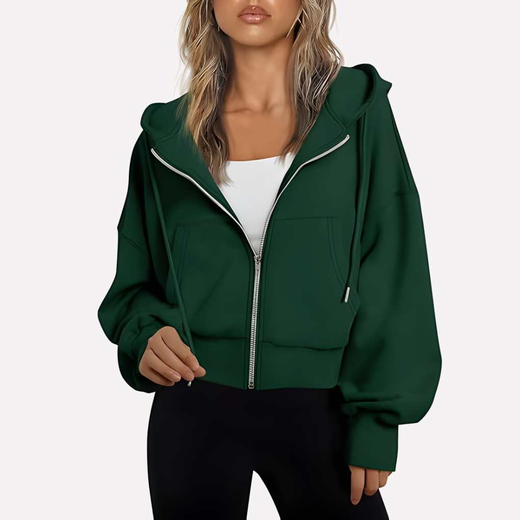 Women's Cropped Drawstring Zip Hoodie