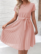 Women's Tie-Waist Pleated Midi Dress