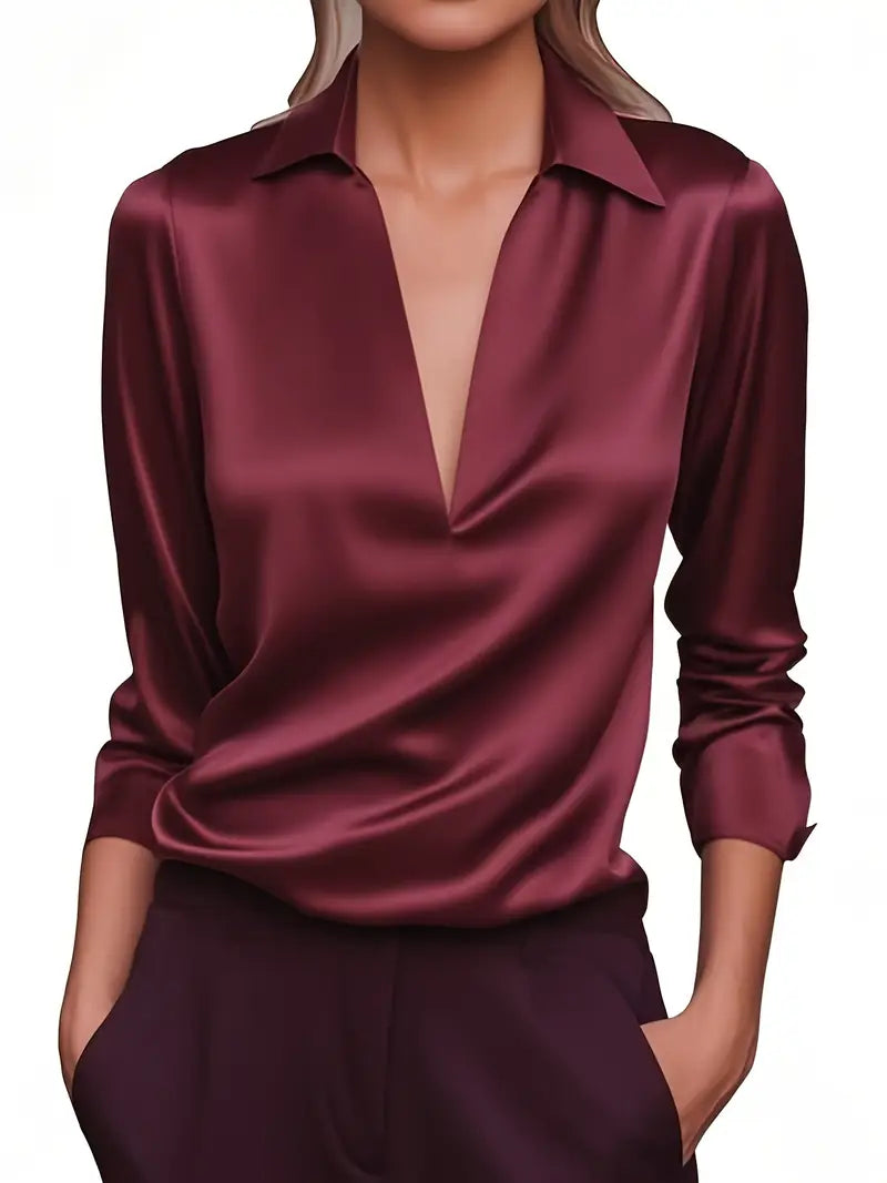 Women's Draped Collar Satin Top