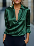 Women's Draped Collar Satin Top