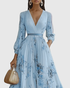 Women's Pleated Ribbon-Tie Maxi Dress
