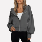 Women's Cropped Drawstring Zip Hoodie