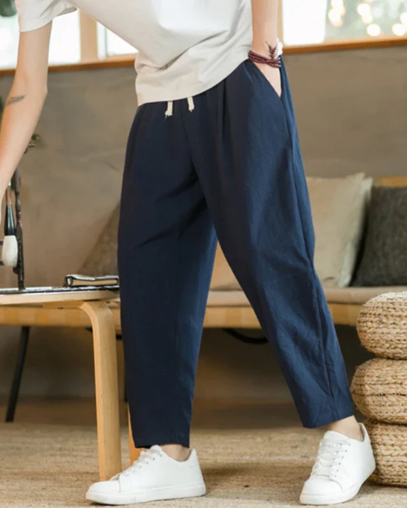 Men's Tapered Drawstring Cotton Trousers