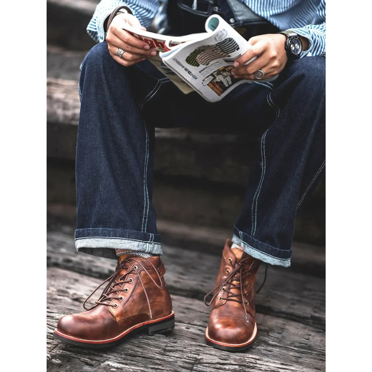 Men's Leather Look Lace Up Boots