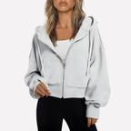 Women's Cropped Drawstring Zip Hoodie