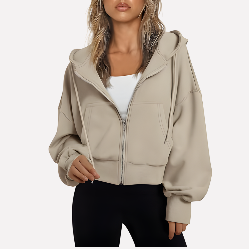 Women's Cropped Drawstring Zip Hoodie