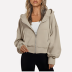 Women's Cropped Drawstring Zip Hoodie