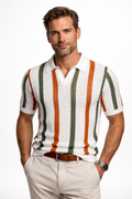 Men's Open Collar Striped Knit Polo