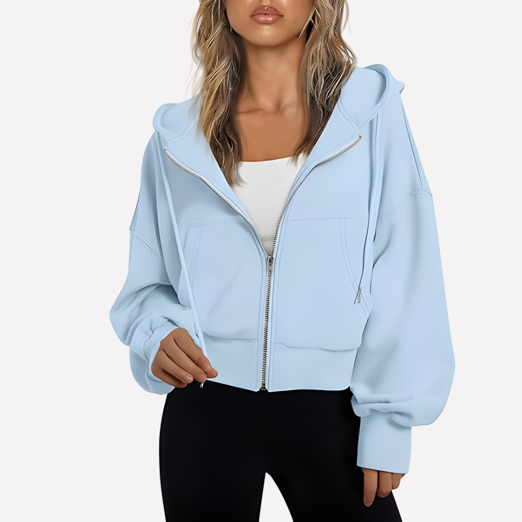 Women's Cropped Drawstring Zip Hoodie