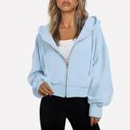 Women's Cropped Drawstring Zip Hoodie