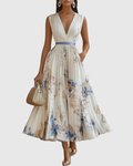 Women's Pleated Ribbon-Tie Maxi Dress