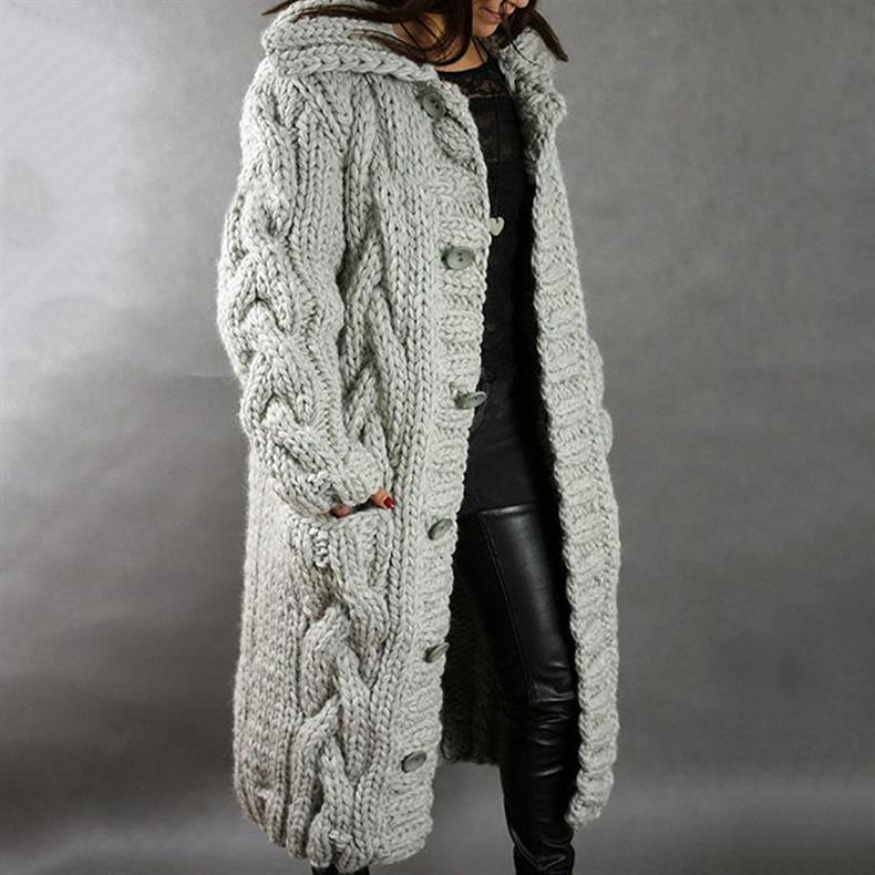 Women's Hooded Cable-Knit Coat