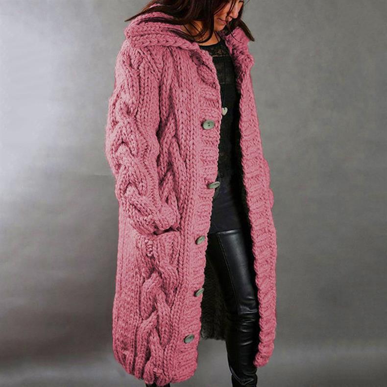 Women's Hooded Cable-Knit Coat