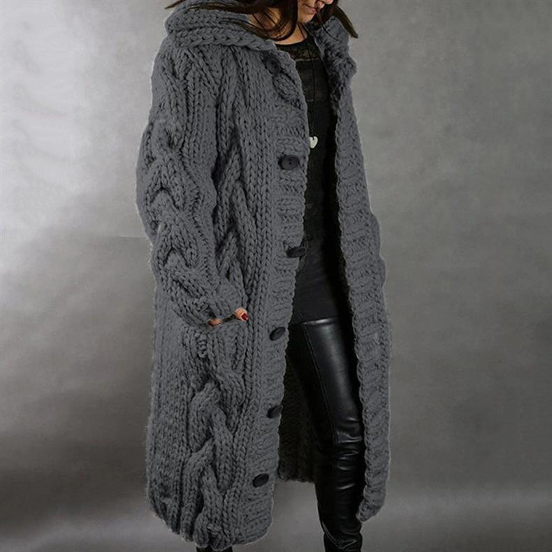 Women's Hooded Cable-Knit Coat