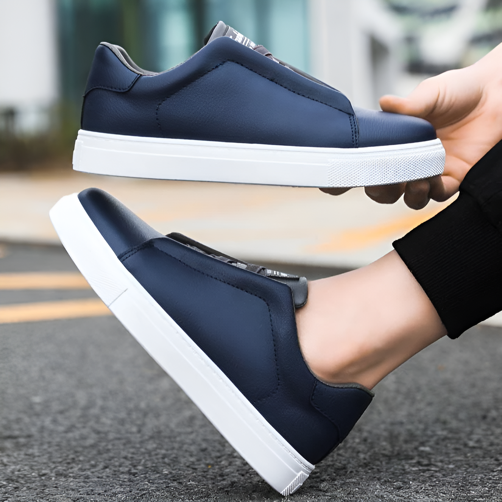 Men's Elastic Lace Leather Trainers