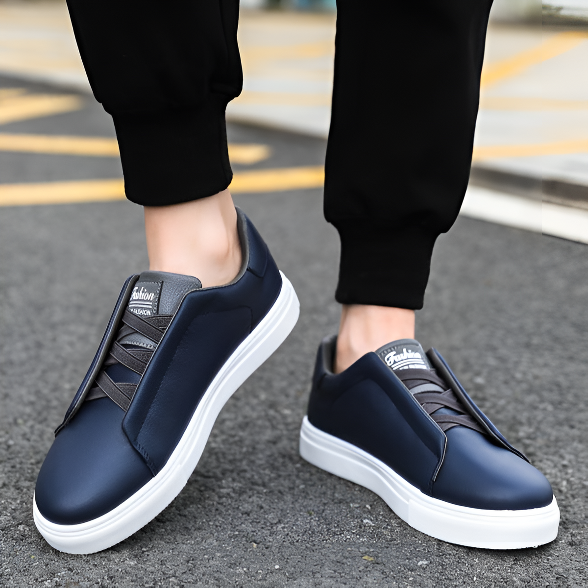 Men's Elastic Lace Leather Trainers