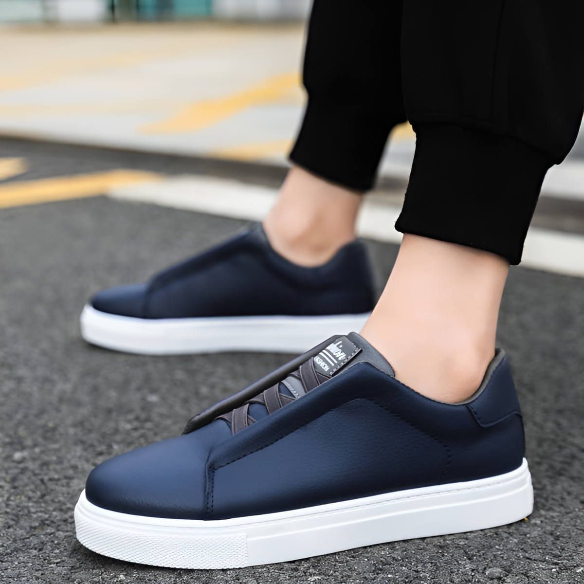 Men's Elastic Lace Leather Trainers