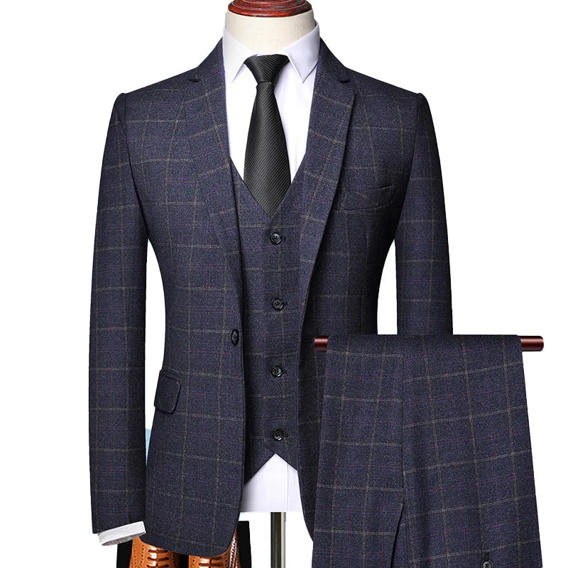 Men's Checked Three-Piece Suit
