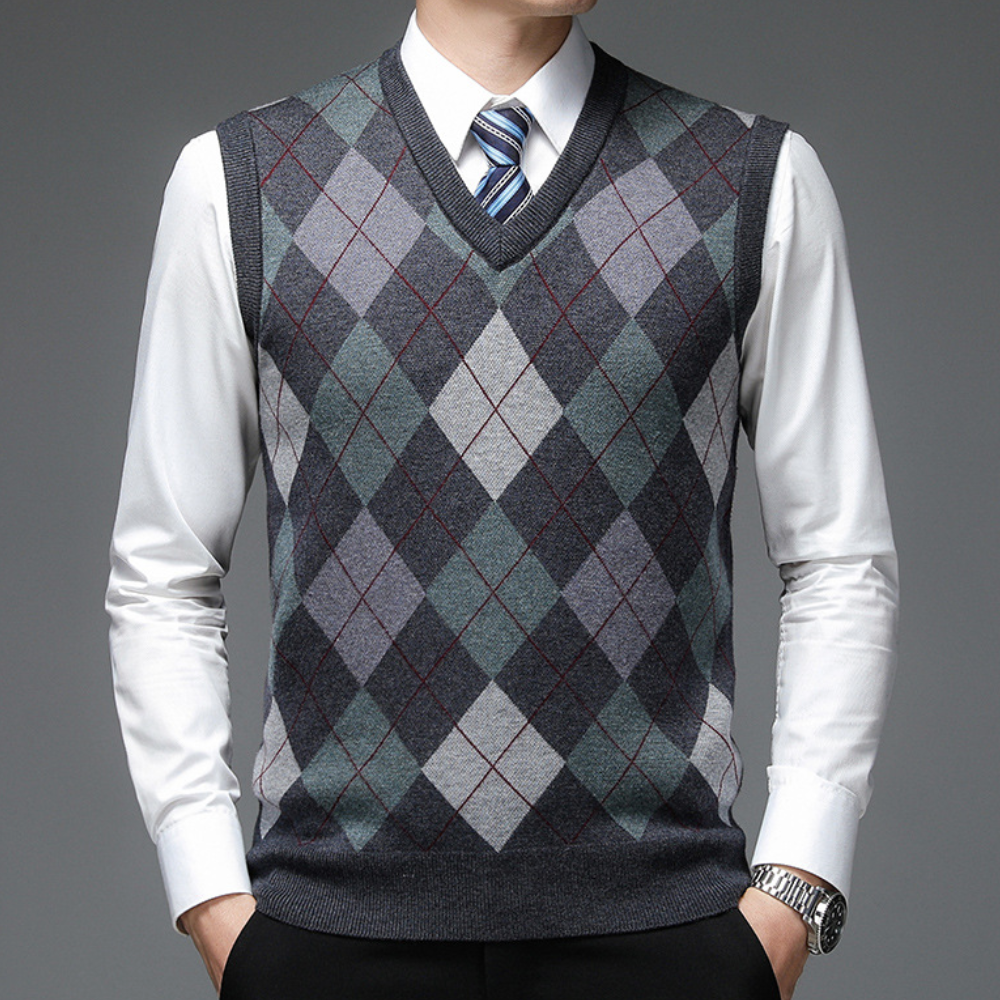 Men's Printed Knit V-Neck Vest