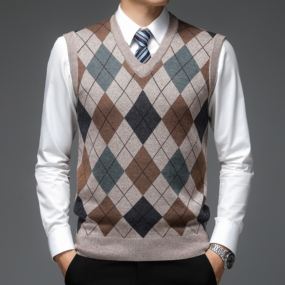 Men's Printed Knit V-Neck Vest