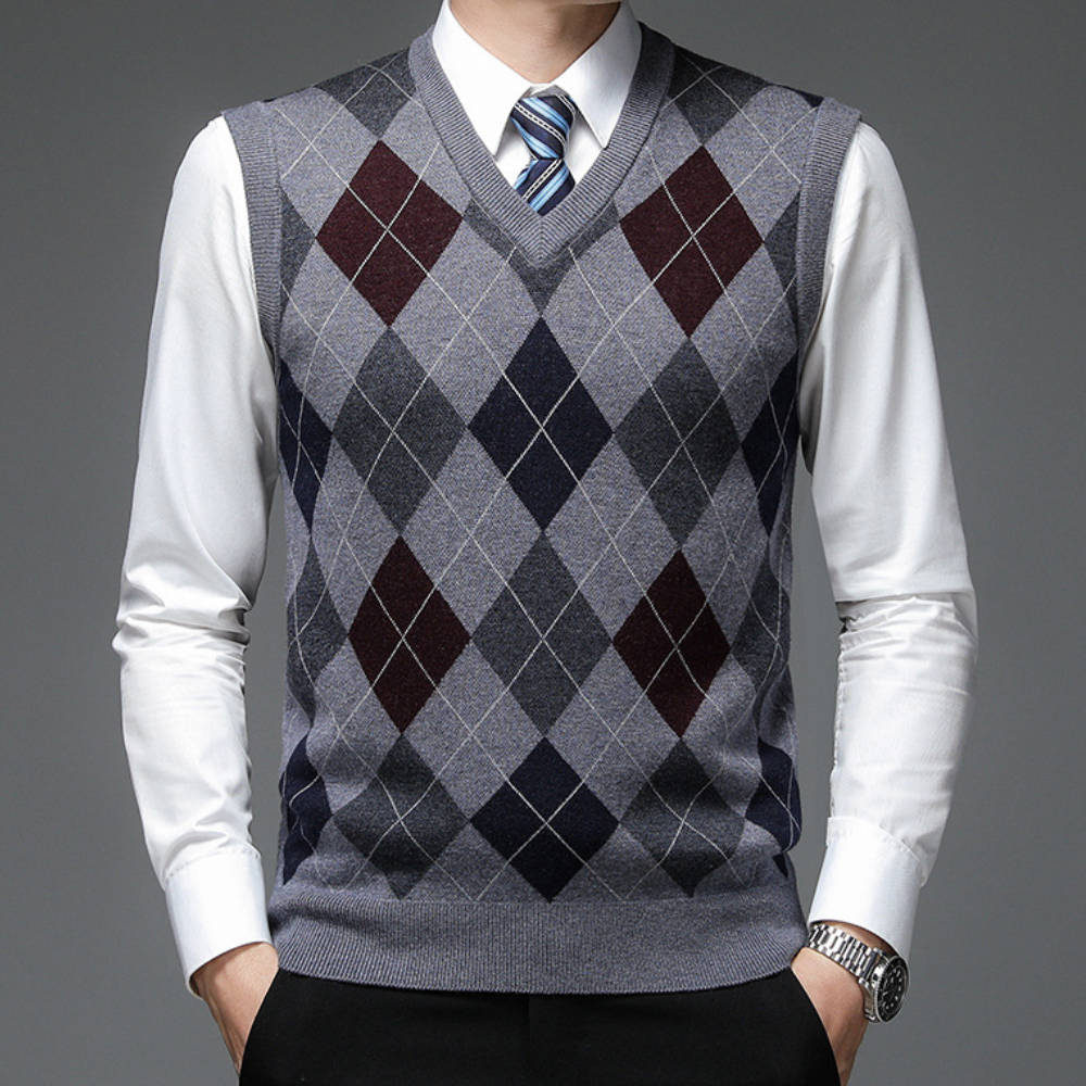 Men's Printed Knit V-Neck Vest