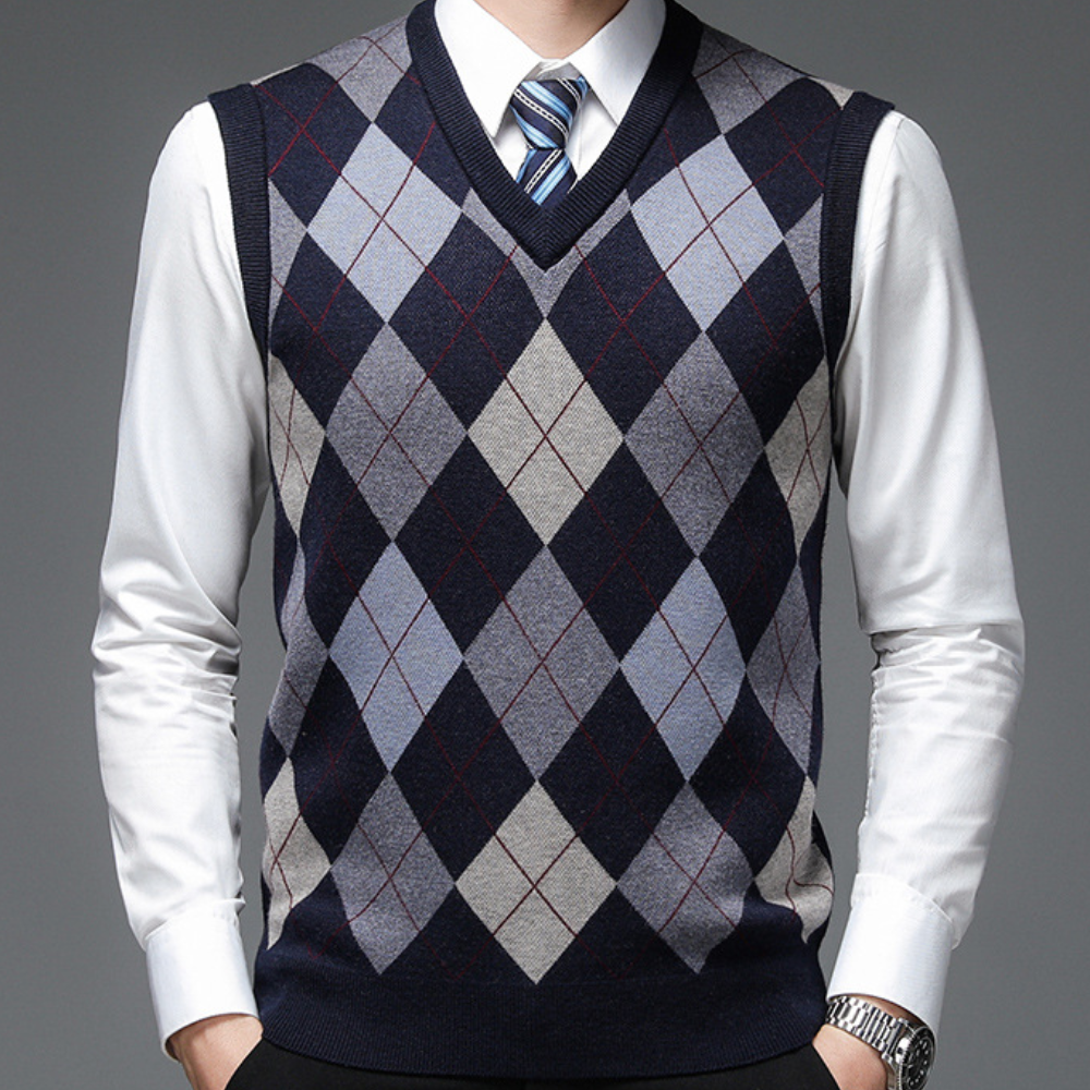 Men's Printed Knit V-Neck Vest