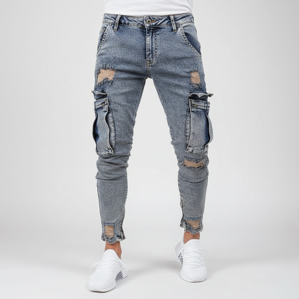 Men's Tapered Denim Cargo Trousers