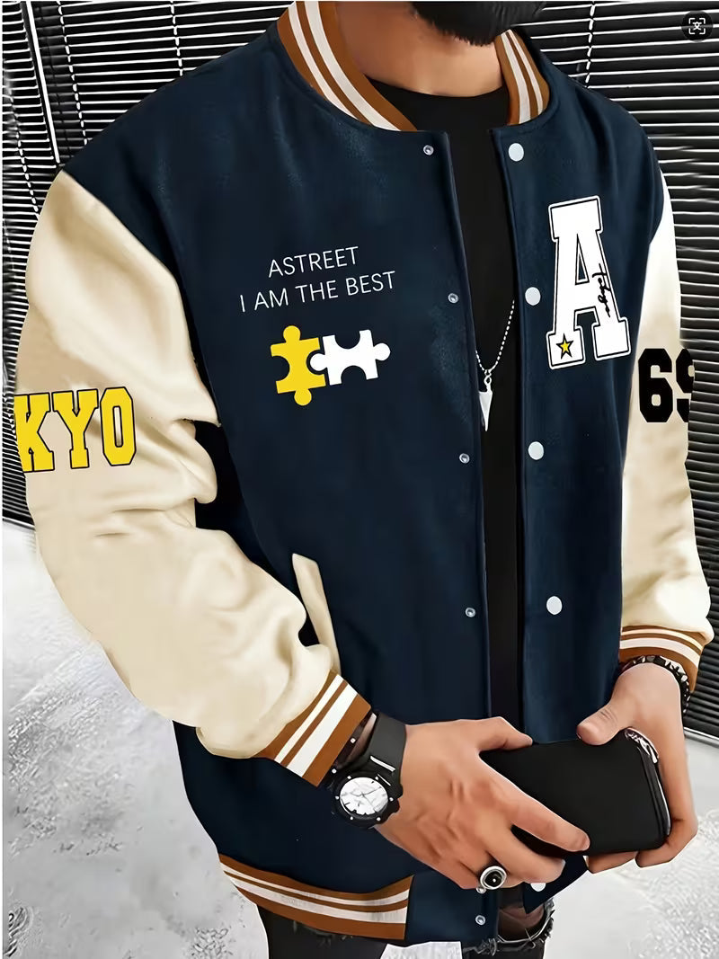 Men's Baseball Collar Colour Block Jacket