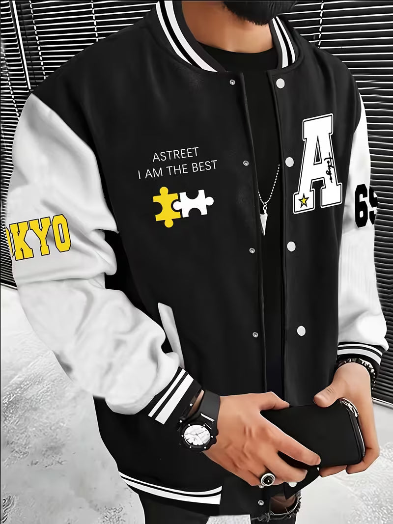 Men's Baseball Collar Colour Block Jacket