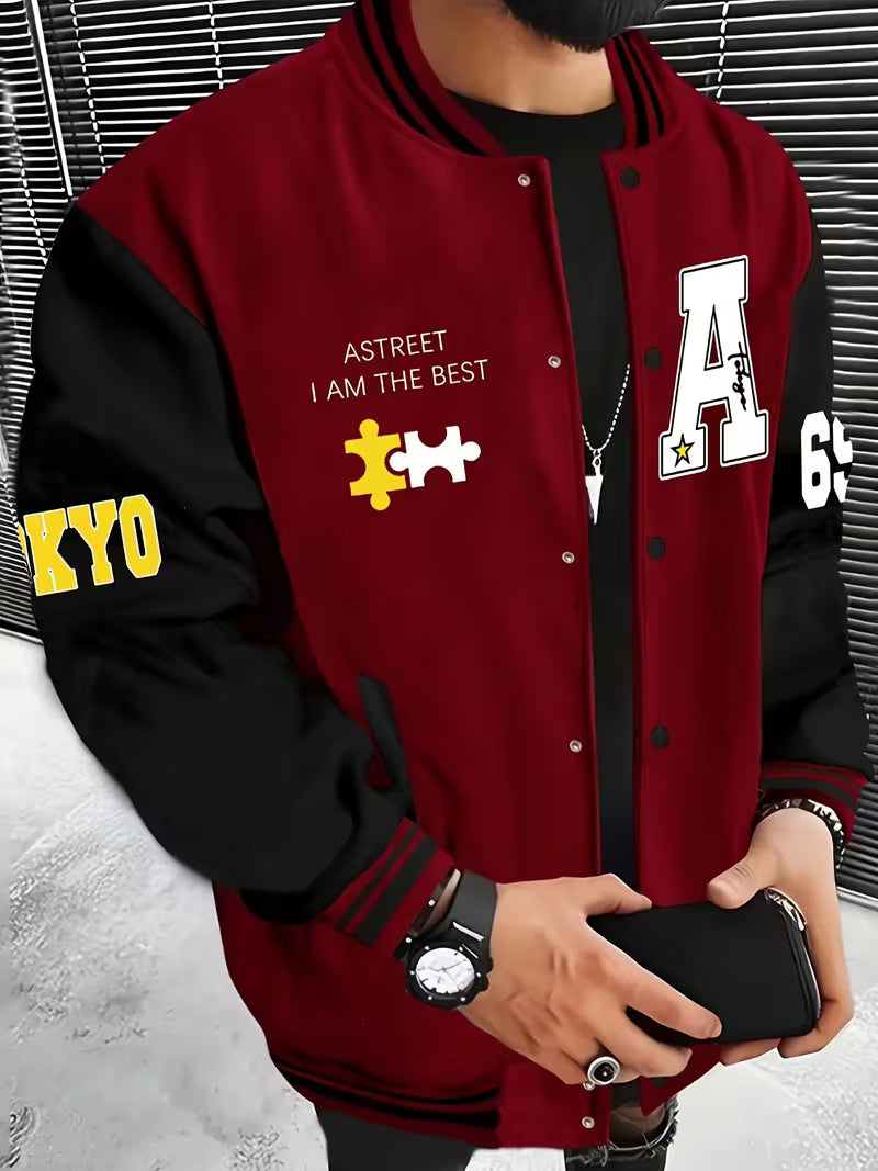 Men's Baseball Collar Colour Block Jacket
