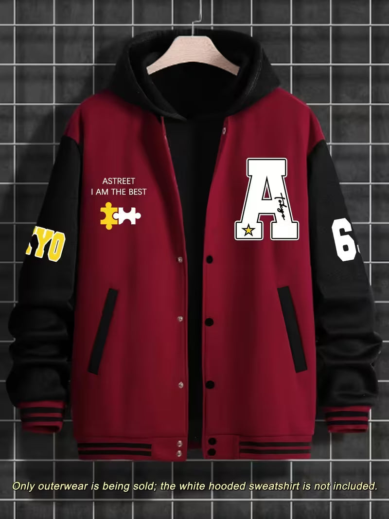Men's Baseball Collar Colour Block Jacket