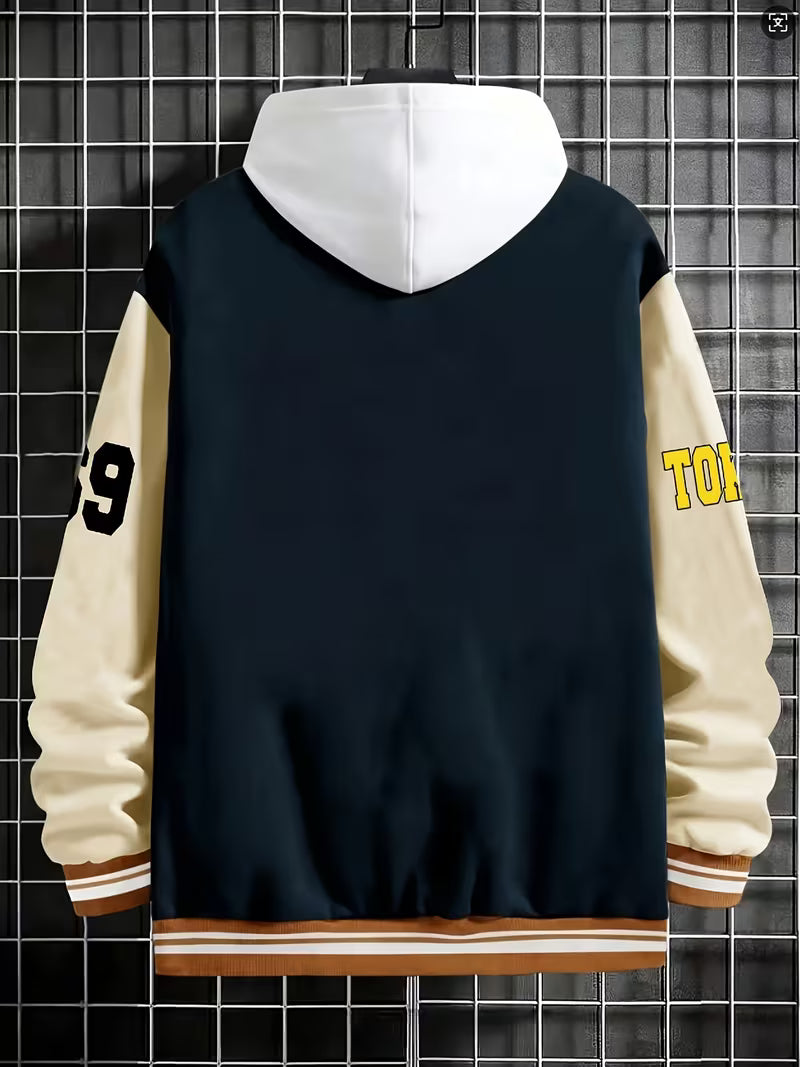 Men's Baseball Collar Colour Block Jacket